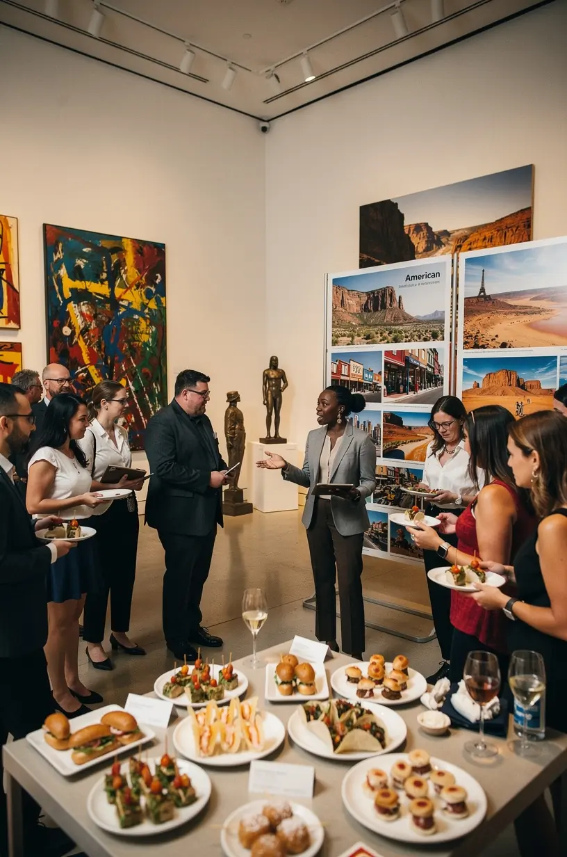 Группа туристов изучает бумажные карты и путеводители для составления индивидуального маршрута по регионам США.